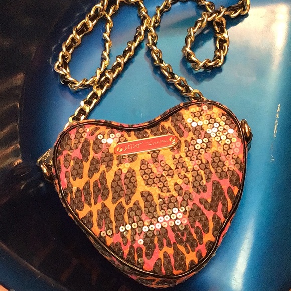NWOT❣️Betsey Johnson🐯💝🧡Sequins X-body Pink & Orange Heart Cheetah Print Purse - Picture 11 of 13
